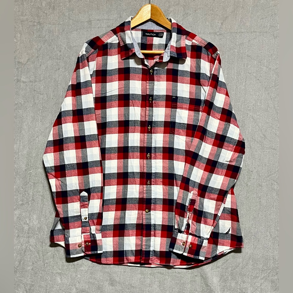 Nautica Men's Red and‎ Black Checkered Flannel Shirt